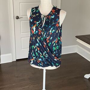 Kenneth Cole Navy Floral Sleeveless Blouse